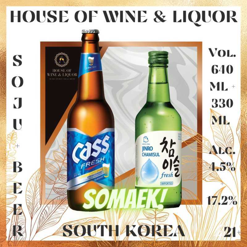 Jual Somaek ( Cass Beer 640 ML + Jinro Soju Korea 360 ML ) di Seller