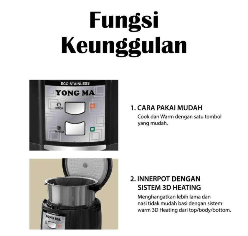 Promo YONGMA SMC4053 Magic Com Rice Cooker 2 Liter Stainless Steel SMC 4053 Diskon 9 di Seller