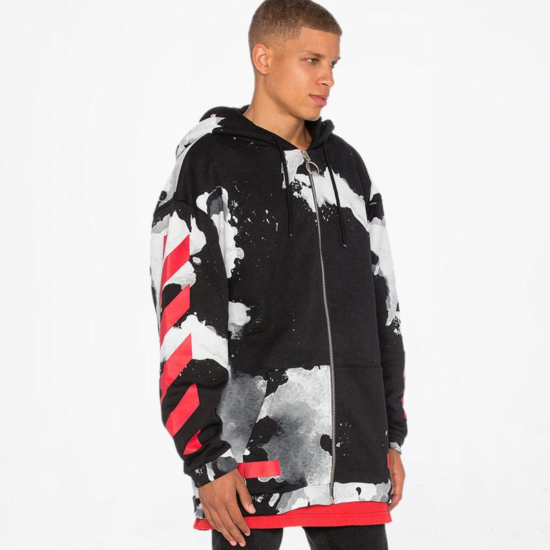 Jual Off White Liquid Spots Zip Hoodie Jaket Pria    - Black