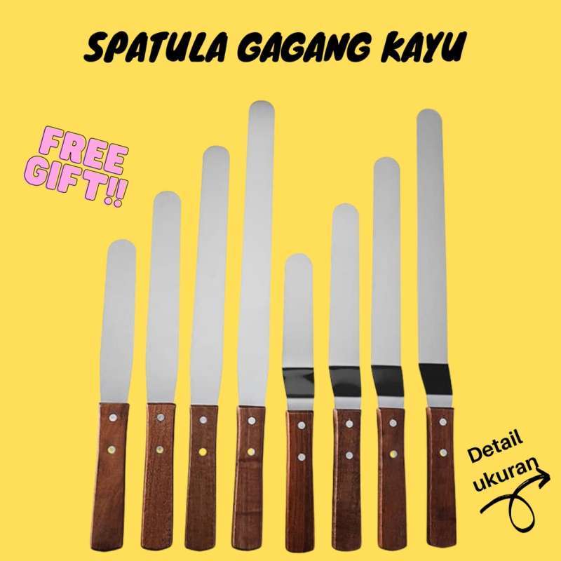 Jual Spatula Bengkok Lurus Stainless Gagang Kayu Angled Spatula 12/42