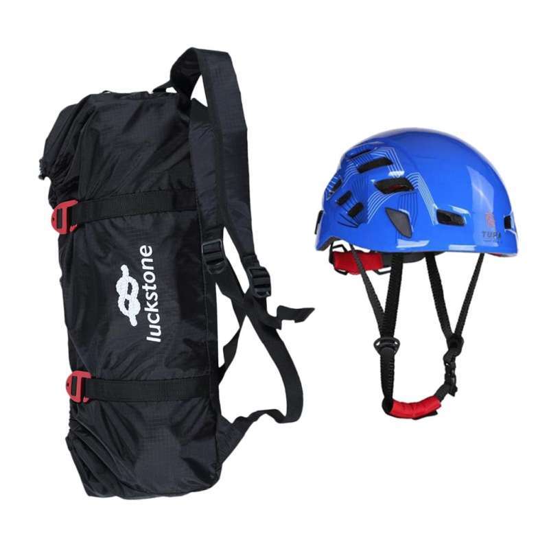 Jual Folding Rock Climbing Rope Bag Gear Equipment Backpack & Blue Safety Helmet di Seller