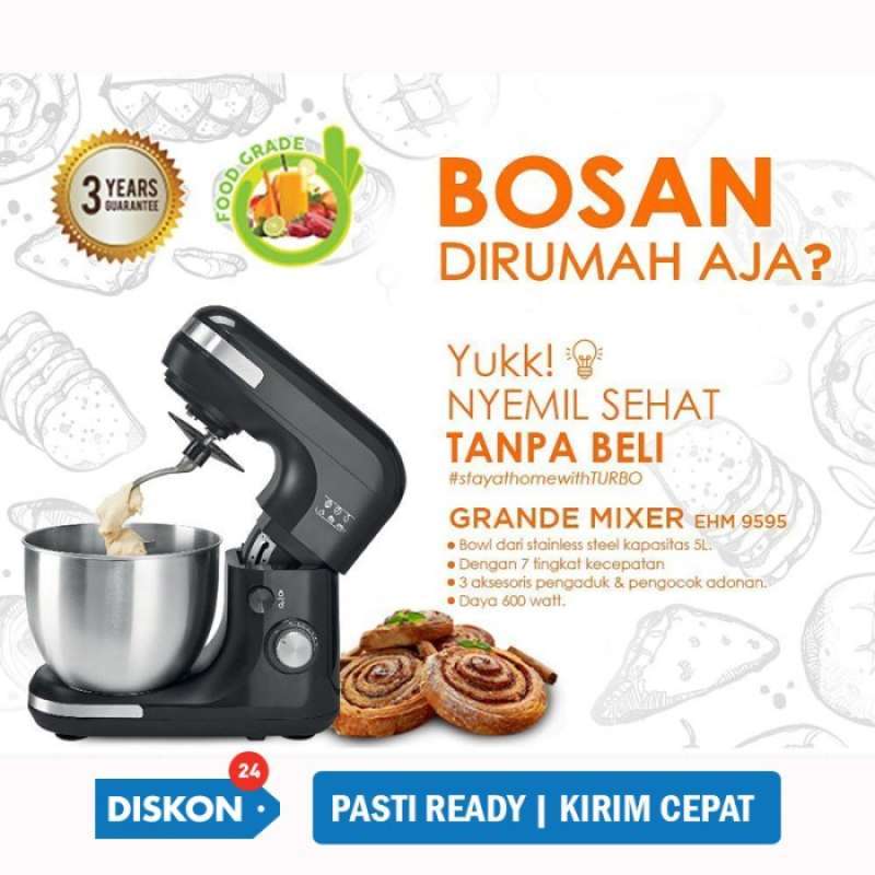 Jual TURBO Mixer Grande EHM 9595 / Stand Mixer Roti / Mixer Besar 5