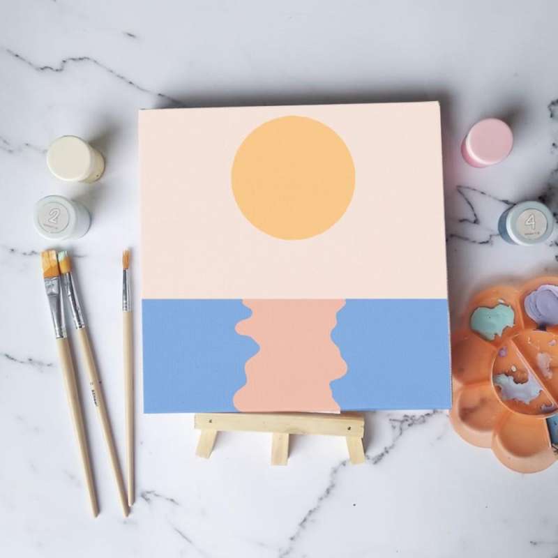 Promo Paint by number lukisan sunset canvas 20x20 cm / painting kit