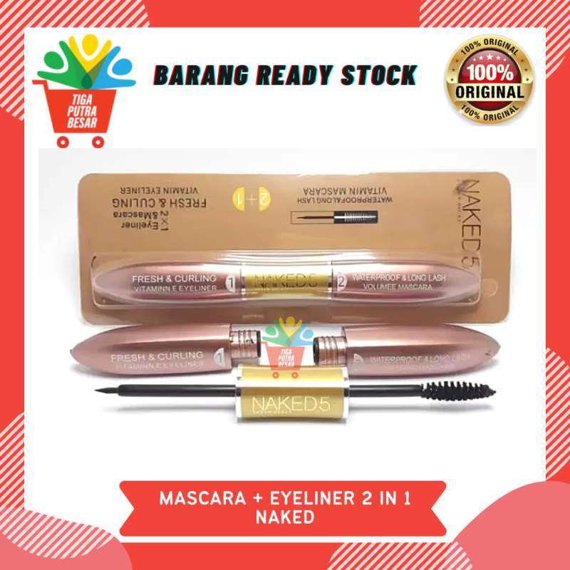 Promo Maskara Plus Eyeliner 2 In 1 Naked Waterproof Smudgeproof Diskon