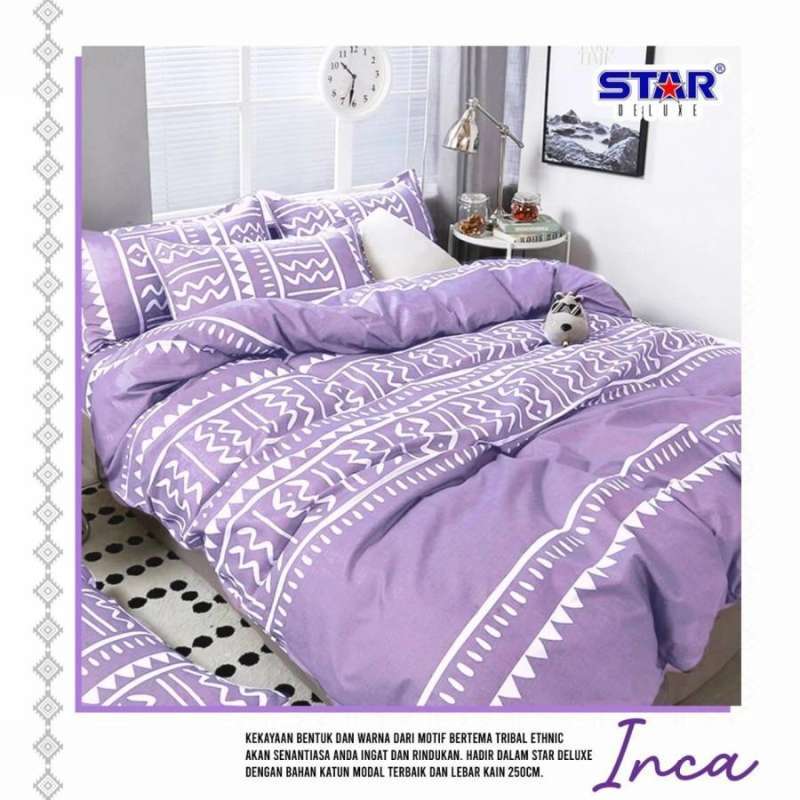 Jual Sprei Set Bedcover Star Motif Inca Ungu di Seller AZAHHomemade