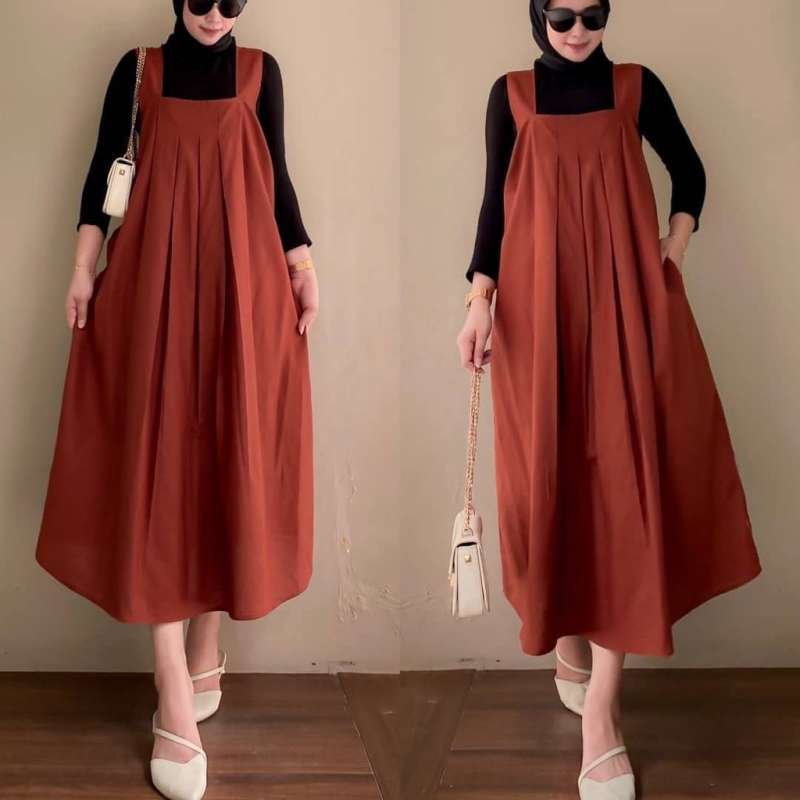 0411 20055 new amera set 2in1 overall katun inner jersey baju setelan wanita muslim terbaru 2019 one set dress cewek kekinian murah supplier pakaian dewasa bandung murah outfit hijab modern cod bayar di tempat
