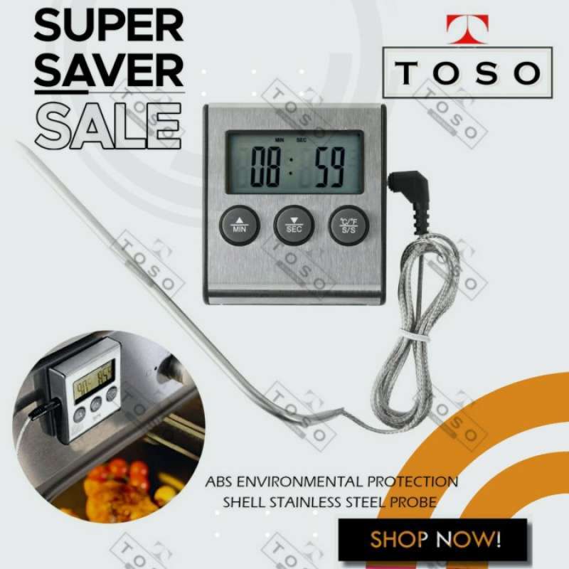 Jual BBQ TERMOMETER MASAK OVEN KOPI MINYAK ALARM KABEL THERMOMETER