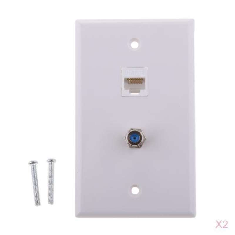 Jual 2x RJ45 Coaxial F Type Wall Plate Socket Outlet Cover