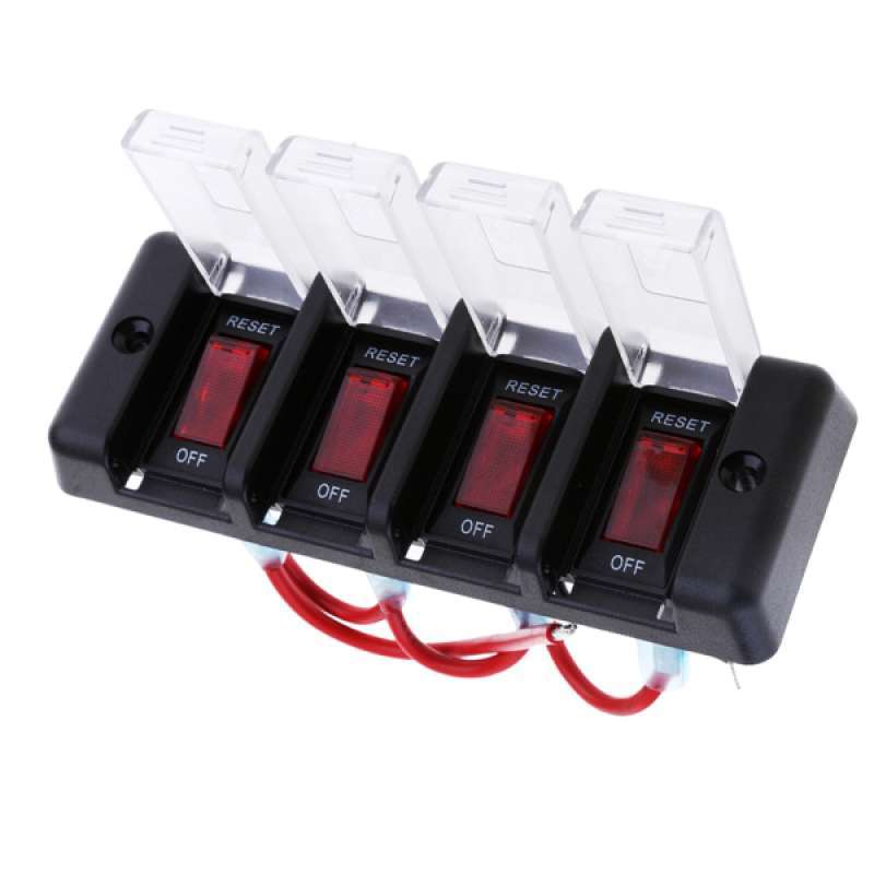Promo 4 Gang LED Rocker Switch Panel Fuses Circuit Breaker for 12V Car