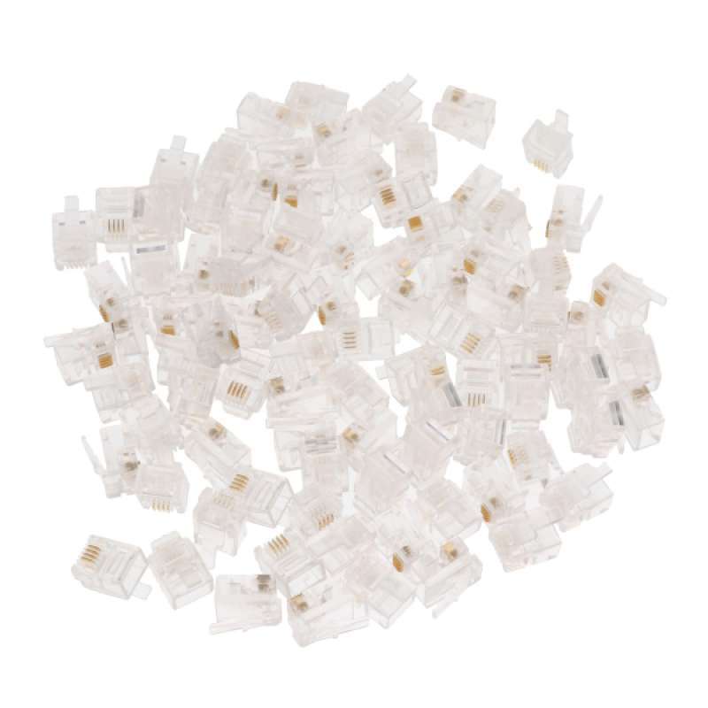 Promo 100Pcs 6P4C Phone Modular Telephone Cord Connector Adapter Crimp