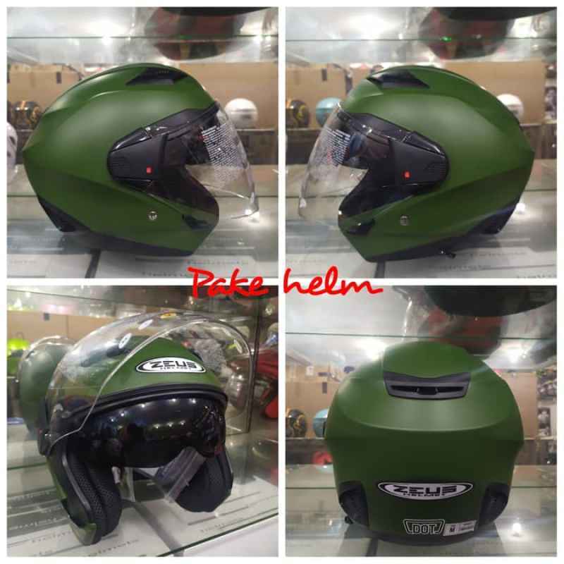 Jual HELM ZEUS 611 HIJAU DOFF HELM ZEUS HALF FACE MATT GREEN L di