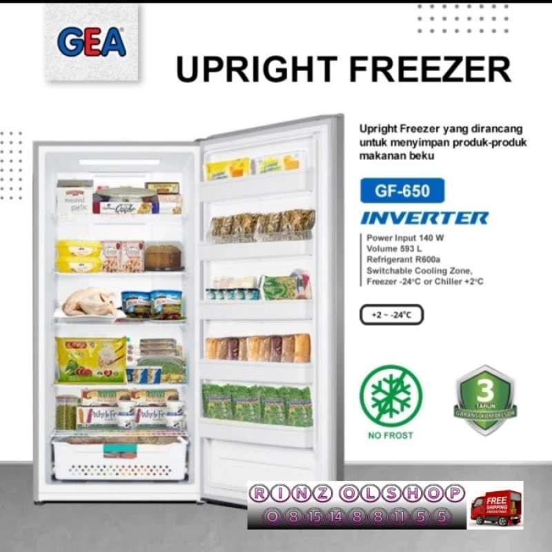 Promo Kulkas Freezer Gea Gf650 Upright Freezer Inverter No Frost Gf650