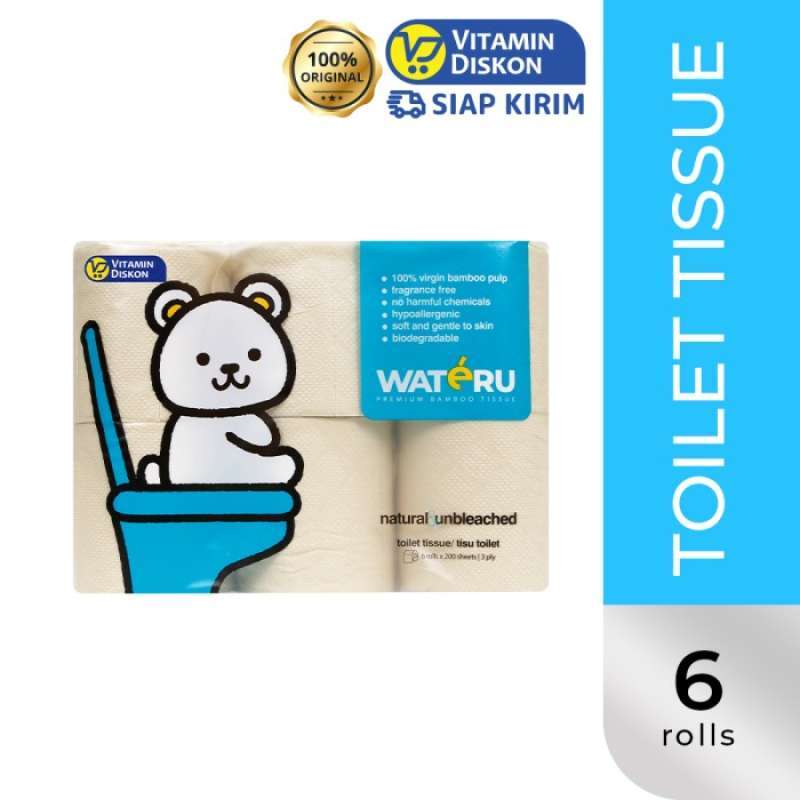 Promo WATERU PREMIUM BAMBOO TISSUE TOILET 6 ROLL Diskon 33 di Seller