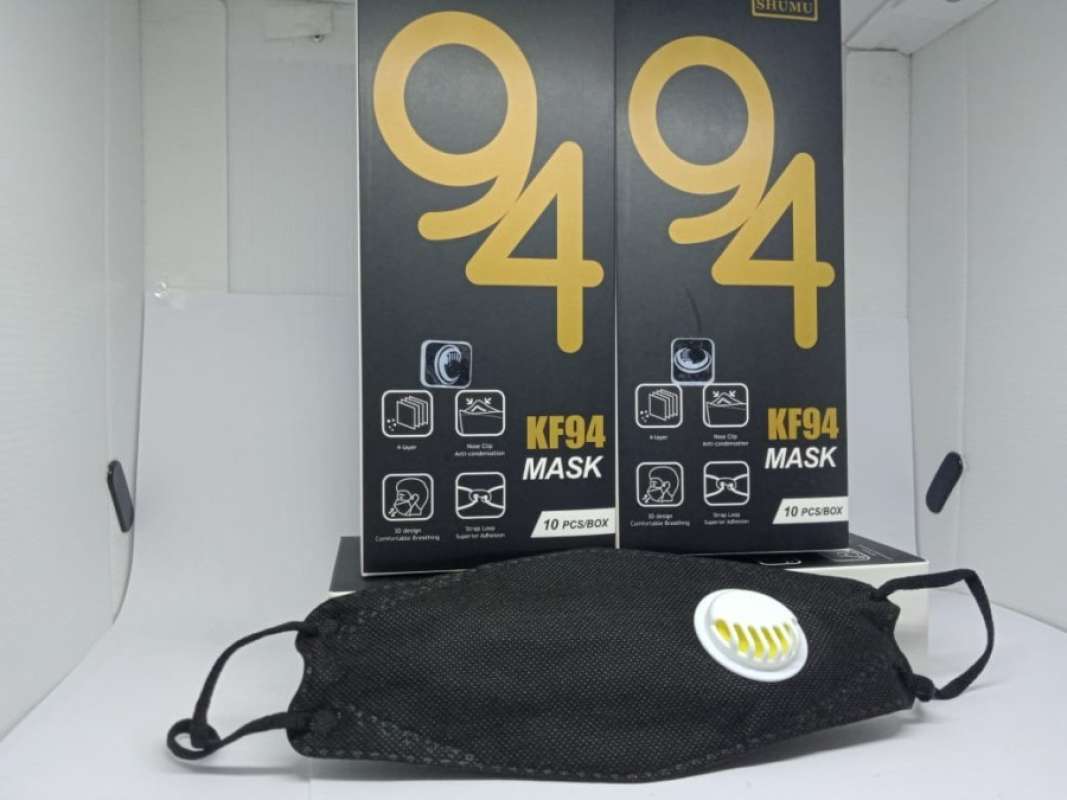 Jual (10 pcs) Masker KF94 Hitam HIJAB Filter SHUMU Mask KF 94 Model EVO
