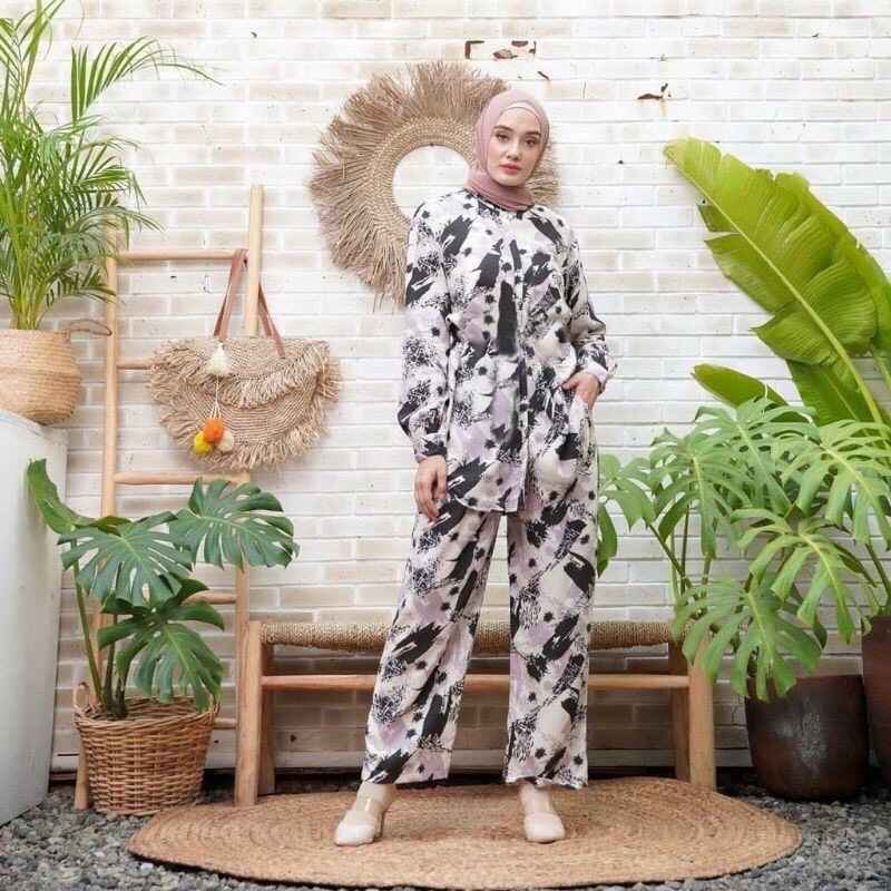 Baju Tidur Kemeja Galaxy Longsleeve Set Baju Tidur Tie