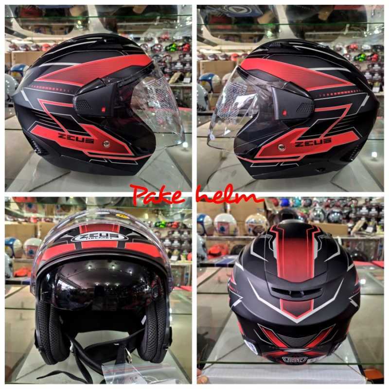 Jual HELM ZEUS 611 TT18 HITAM DOF MERAH HELM ZEUS HALF FACE MULTICOLOR XL di Seller PAKE HELM
