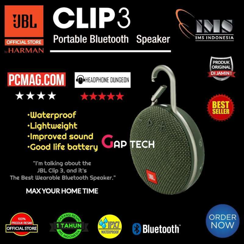 Jual Jbl Clip 3 Portable Waterproof Wireless Bluetooth Speakers