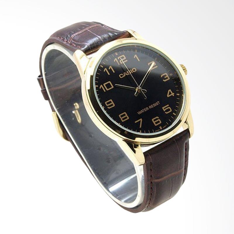 Jual CASIO Analog Men Leather Band Jam Tangan Pria - Brown 