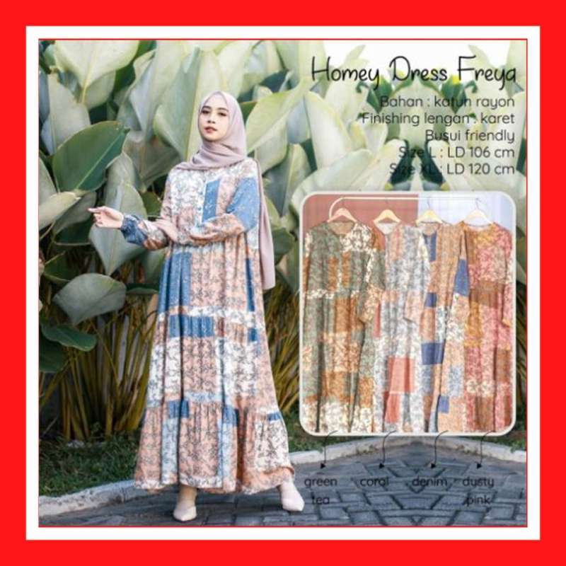 √ Gamis Dewasa Jumbo Homey Dress Freya Bahan Katun Rayon