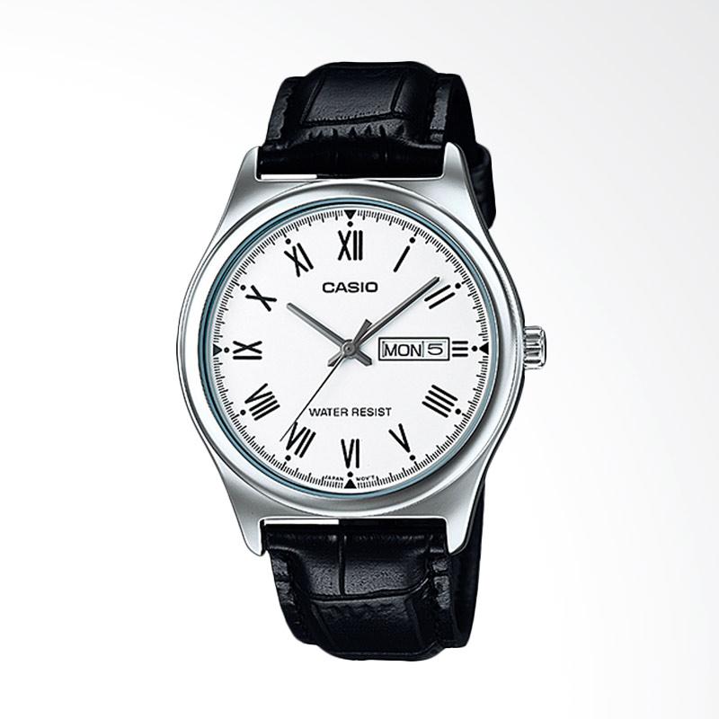 Jual CASIO Standard Strap Leather Jam Tangan pria Black White MTP