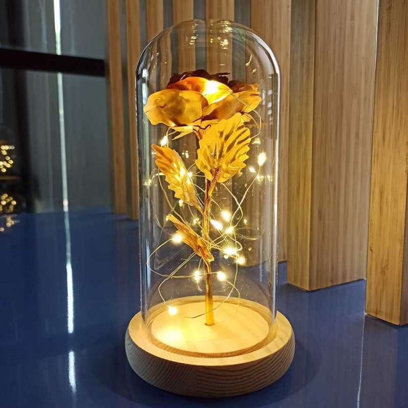 Jual Dekorasi Kamar Lampu Meja LED Bunga Mawar Rose Aesthetic Gold