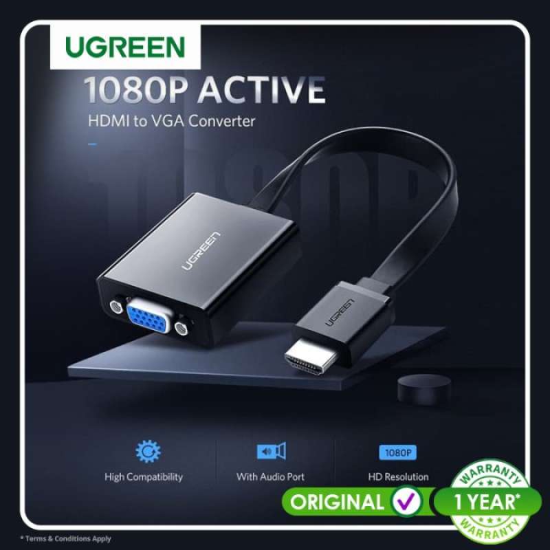 Jual Ugreen Converter HDMI to VGA with Audio 16cm Black 40248 di Seller UGREEN.ID Mangga Dua