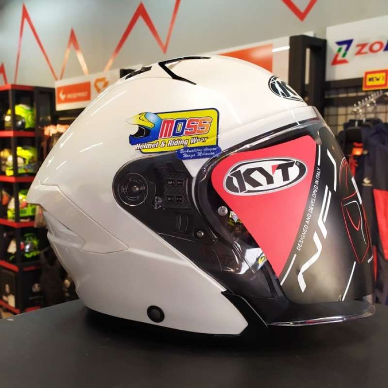 Jual Helm KYT NFJ Solid Plain White Double Visor Half Face