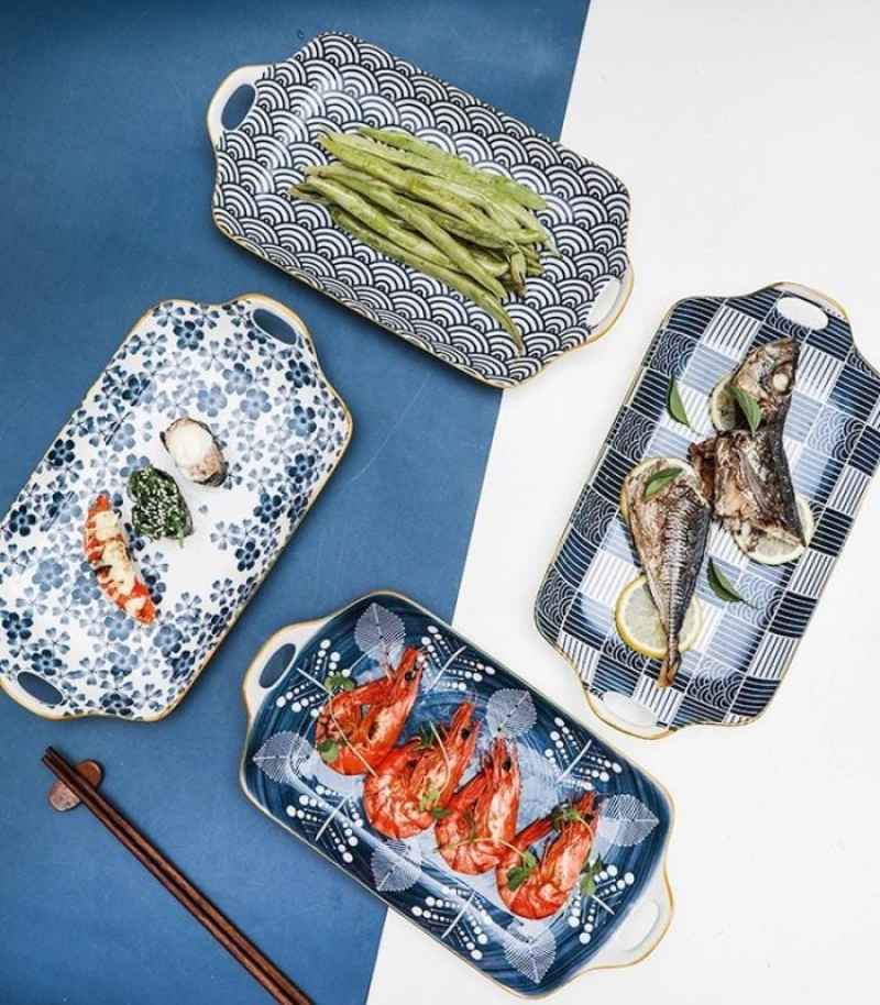 Promo TATAKAN KERAMIK JEPANG MOTIF BLUE UNDERLAZEPAN SQUARE JAPANESE