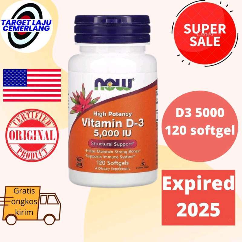 Jual Now Foods Vitamin D3 5000 Iu Vitamin D3 High Potency 120 Softgel ...