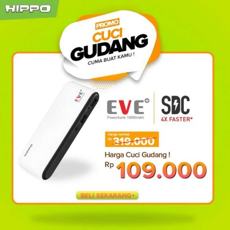 Jual Limited Hippo Powerbank 10000Mah Eve Simple Pack Free Kabel