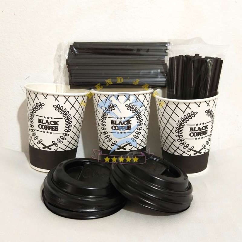 Jual paper cup - gelas kopi + tutup + sedotan isi 50 pcs di Seller Jaya ...