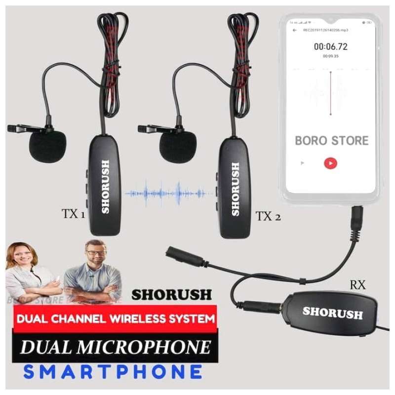Jual Jual Microphone Clip On Wireless Dual Transceiver 2 Mic Lavalier 1