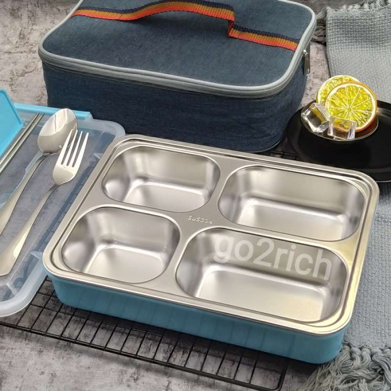 Promo TEMPAT MAKAN SET LUNCH BOX SET STAINLESS STEEL 304 TAS MEWAH