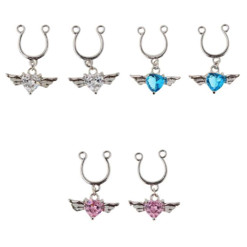 Jual 3 Pairs Vintage Clip on Non-Pierce Fake Nipple Ring Angel Dangle ...