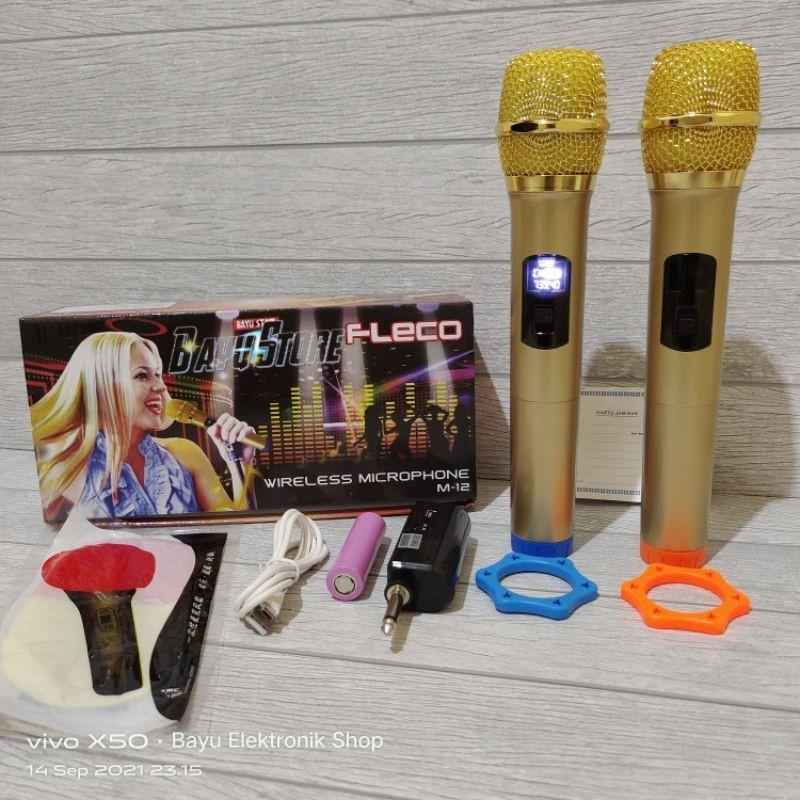 Jual Microphone wireless FLECO M12 Mic Karaoke Double Tanpa KabelGold