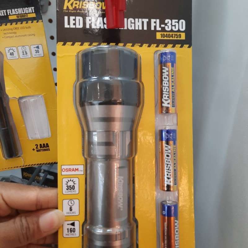 Jual Senter Led Aluminium Tahan Air 350 Lm / Senter merk krisbow di