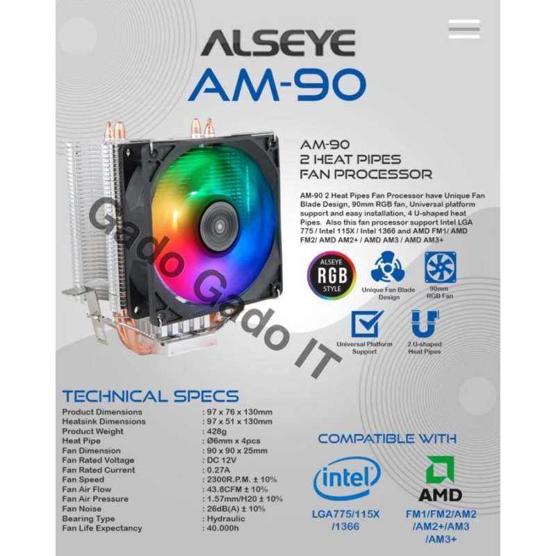 Jual Kipas Heatsink Fan Processor ALSEYE AM-90 TOWER CPU COOLER 2 ...