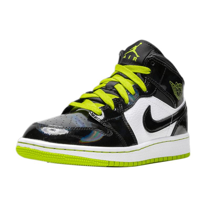 jordan 1 mid black cyber mystic green