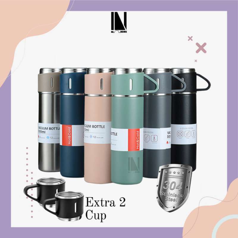 Jual Thermos Stainless Steel 500Ml Vacuum Flask Set Extra 2 Cups Gift