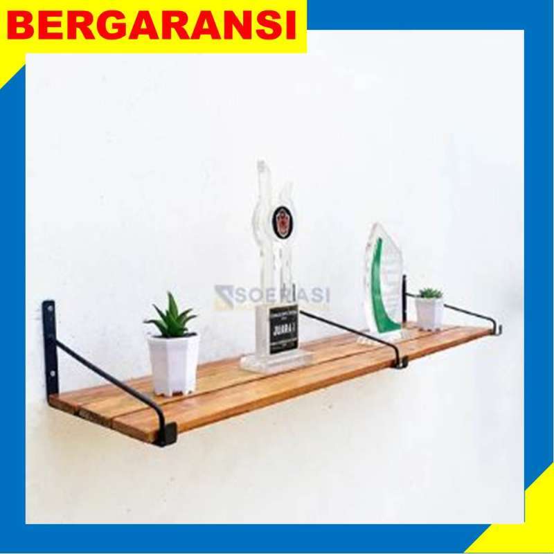 Jual Rak buku dinding besi dan kayu vintage kuno es sepatu - Cokelat
