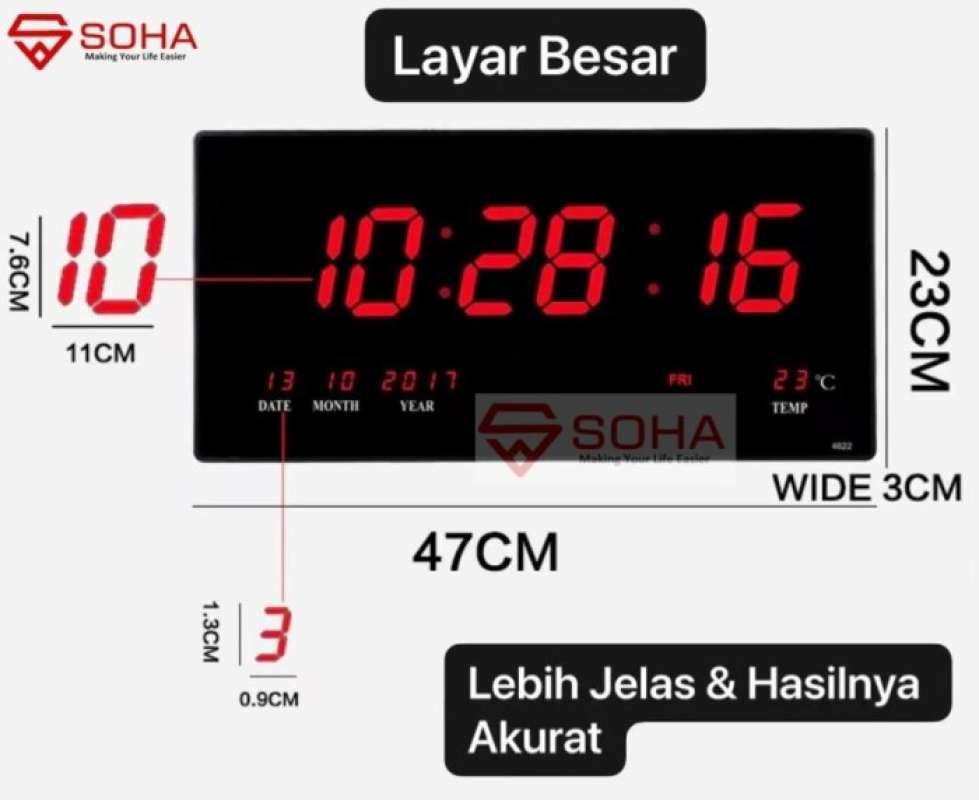 Jual Jam Dinding Digital Layar Besar 47 x 23cm LED CLOCK WALL JD4622