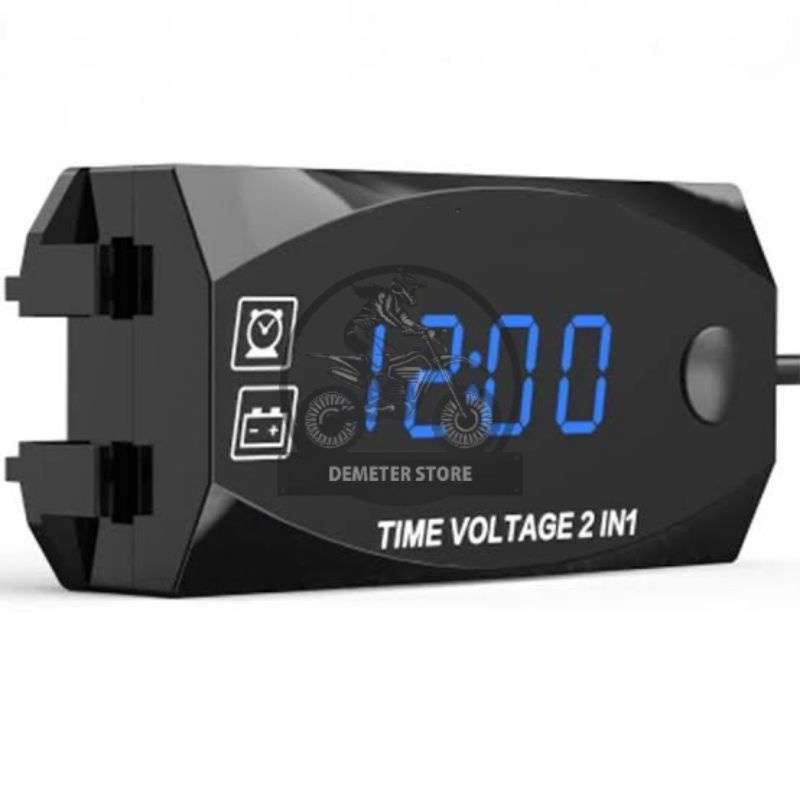Promo Voltmeter Aki Motor 2 IN 1 Digital Pengukur Aki Listrik Dan Jam
