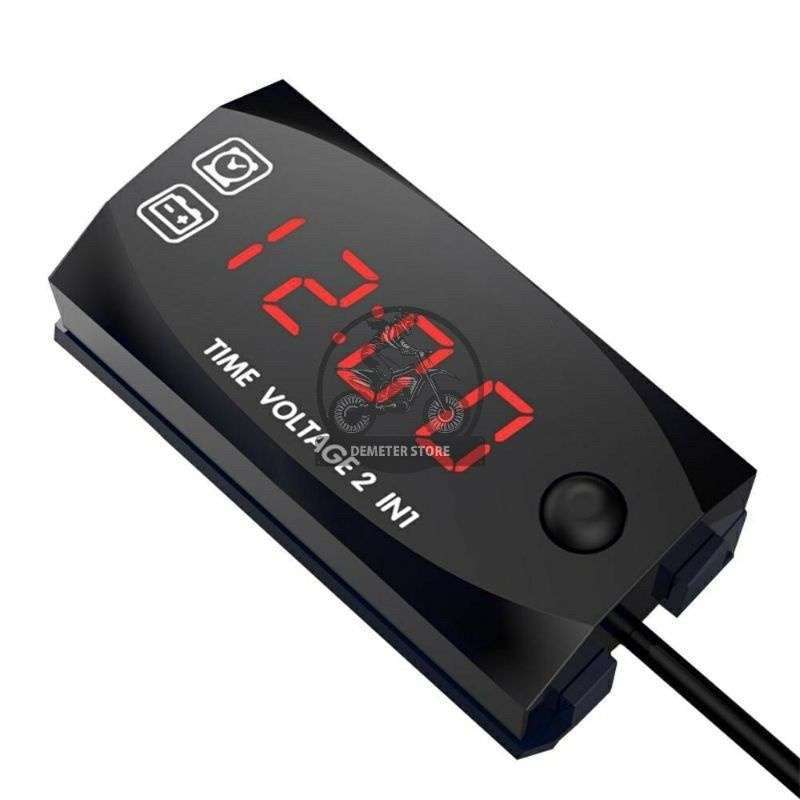 Promo Voltmeter Aki Motor 2 In 1 Digital Pengukur Aki Listrik Dan Jam
