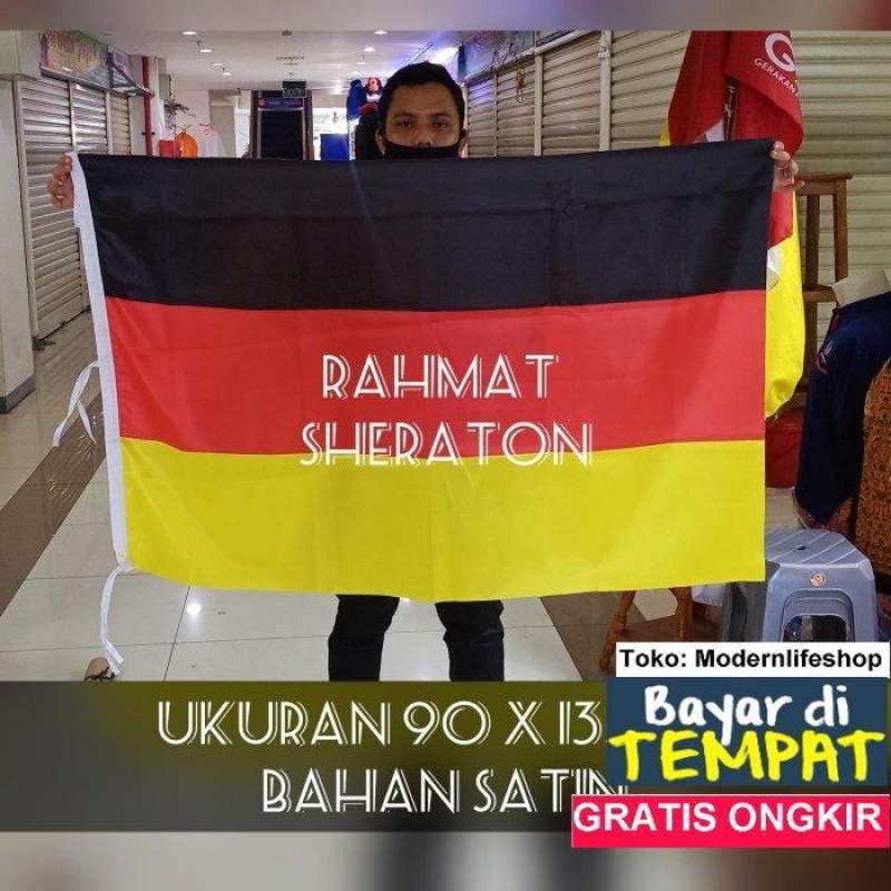 Jual bendera negara jerman bahan satin ukuran 90 x 135 cm Kain Katun