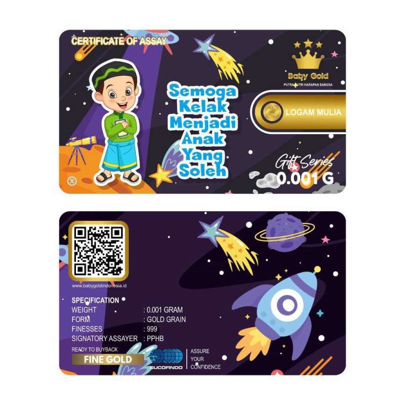 Jual Souvenir Baby Gold Gift Series Anak Sholeh 0,001 Gram Emas Murni