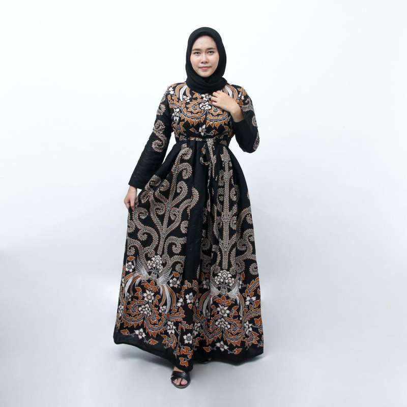 Jual gamis batik wanita dewasa tali samping resleting depan motif pager