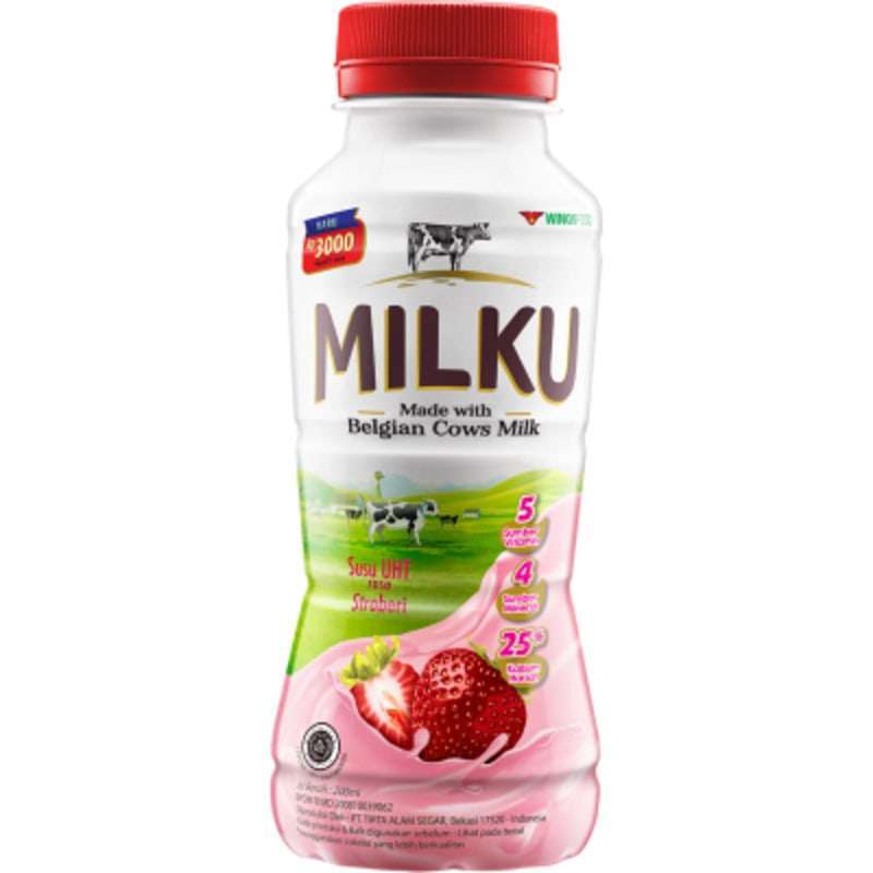Jual Milku Susu Uht Stroberi Botol 200ml 1 Karton Isi 12 Pcs Di Seller
