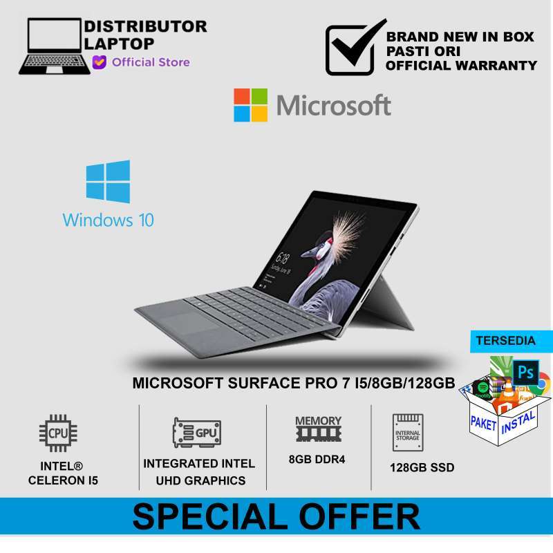 Jual Microsoft Surface Pro 7 I5/8gb/128gb Platinum Type Cover Black Qwu