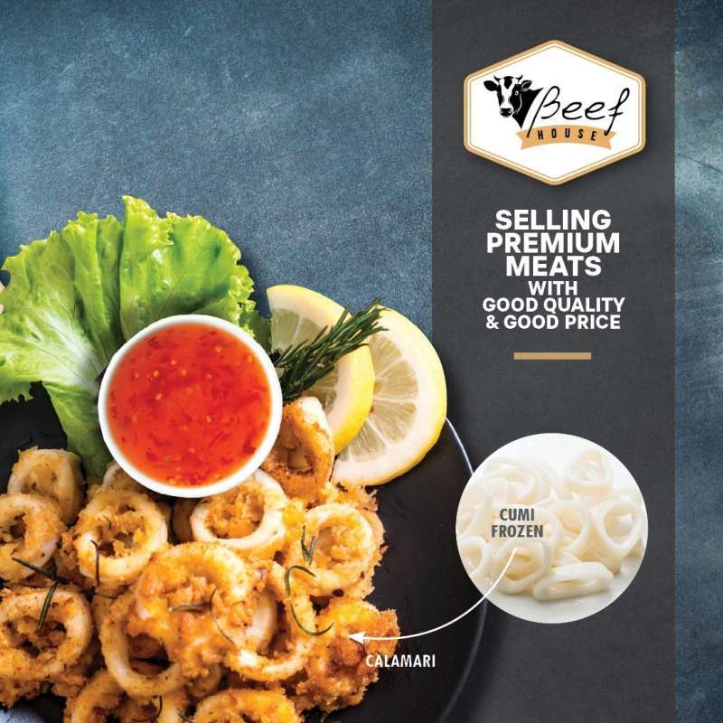 Jual Squid Calamari Segar Beku Frozen/Cumi Kupas Ring 500 GR Halal di