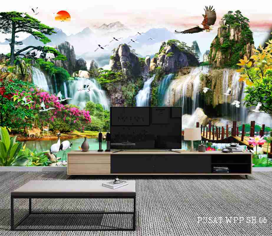 Jual SUDAH ADA LEM NYA, Dekorasi Kamar Motif Air Terjun Alami, Walpaper